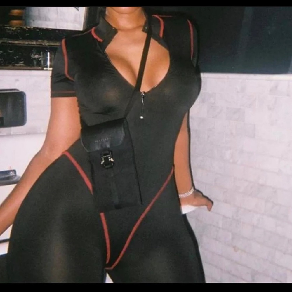 Black & red mid zipper jumpsuit size medium